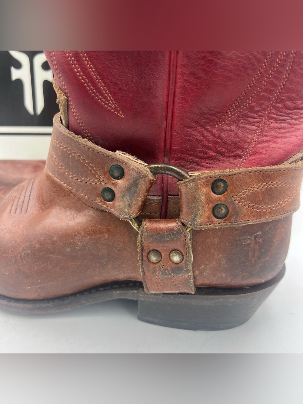 FRYE in Box FRYE Women's Billy Harness Western Boots Burgundy Multi Size 8M - Picture 4 of 14